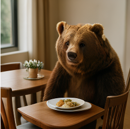 Bear at a table