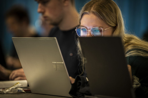 Vrouw achter computer op HALON