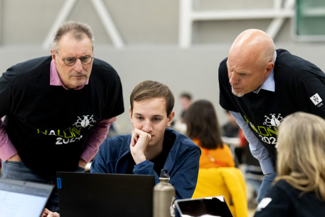 A hacker and two cisis watch on a laptop