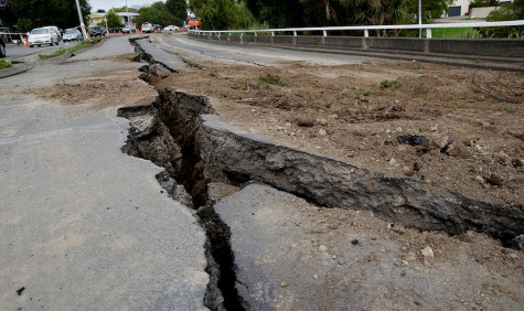 Break in road due to earthquake