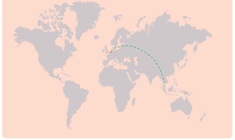 Landkaart aanduiding Singapore en Nederland