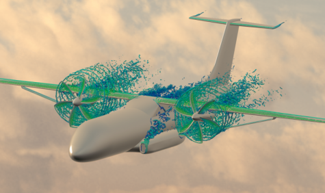 Simulation of a new (and highly efficient) type of aircraft. Simulation carried out by TU Delft within the HERWINGT project 