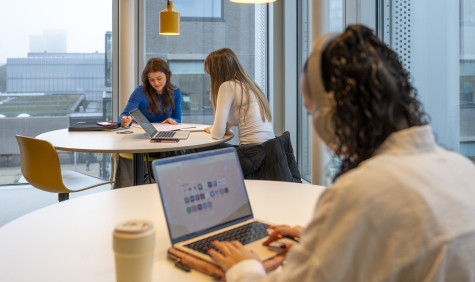 studenten aan het werk aan ronde tafels