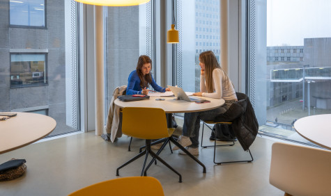 twee studenten werken aan tafel
