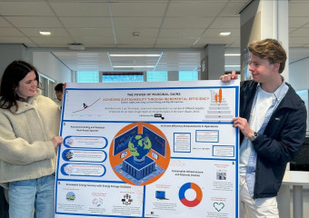 Twee studenten laten hun poster zien