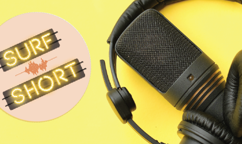 microfoon met koptelefoon en logo van podcast SURF Short