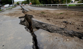 Break in road due to earthquake