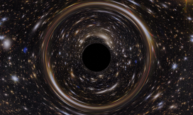 The black hole distorts the light from stars in the background. Thus, the ring around the black hole, a so-called Einstein ring, projects light rays from stars directly behind the black hole.