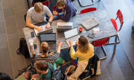 Top view of workstations at UVA with students