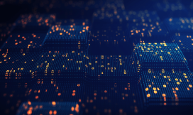 Big data binary code futuristic information technology, data flow. 
