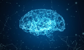 Digital data and network connection of human brain isolated on black background in the form of artificial intelligence 