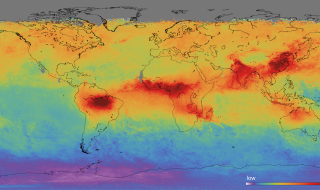 Koolmonoxideconcentraties in de atmosfeer, gemeten door Tropomi