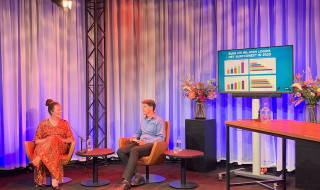 Dagvoorzitter Remc Rutten en Femke Morsch in de studio van What's Next @ SURFconext