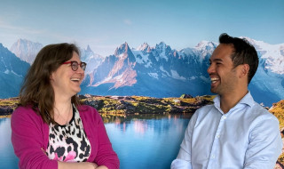 Janina van Hees and Ecca Berhitu look at each other smiling.
