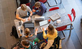 Top view of workstations at UVA with students