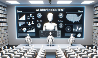 Digital render of a virtual lecture hall where ai driven content is presented