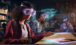 ai beeld studenten aan het leren in een digitale omgeving