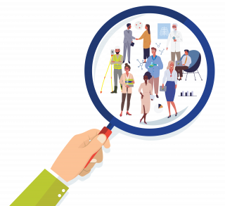 Illustratie van datastewards gezien door een vergrootglas