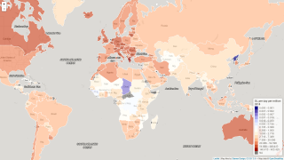 Wereldkaart waarop het aantal downloads van wetenschappelijke boeken te zien is