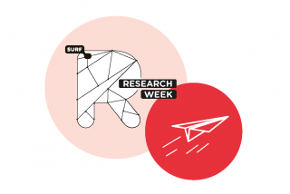 SURF Research Week logo 2022 with paper plane