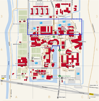 Plattegrond Zernike Campus met P3 en P4 aangeduid