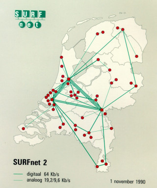 Overzichtskaart van het netwerk SURFnet2