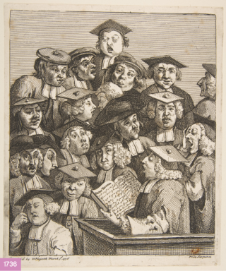 Scholars at a Lecture - William Hogarth's 1736 engraving
