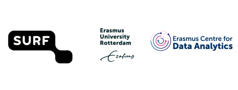 Logo van SURF, Erasmus University Roterdam, Erasmus Centre for Data Analytics