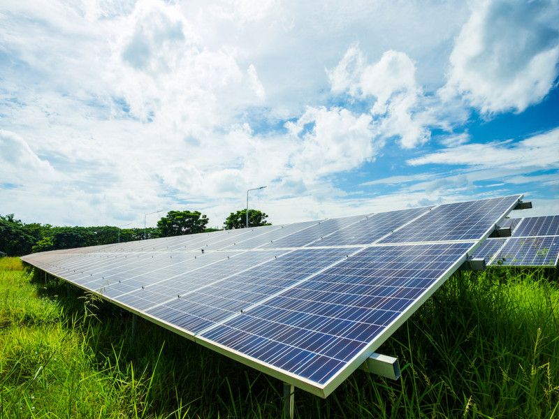 Zonnepanelen in een veld 