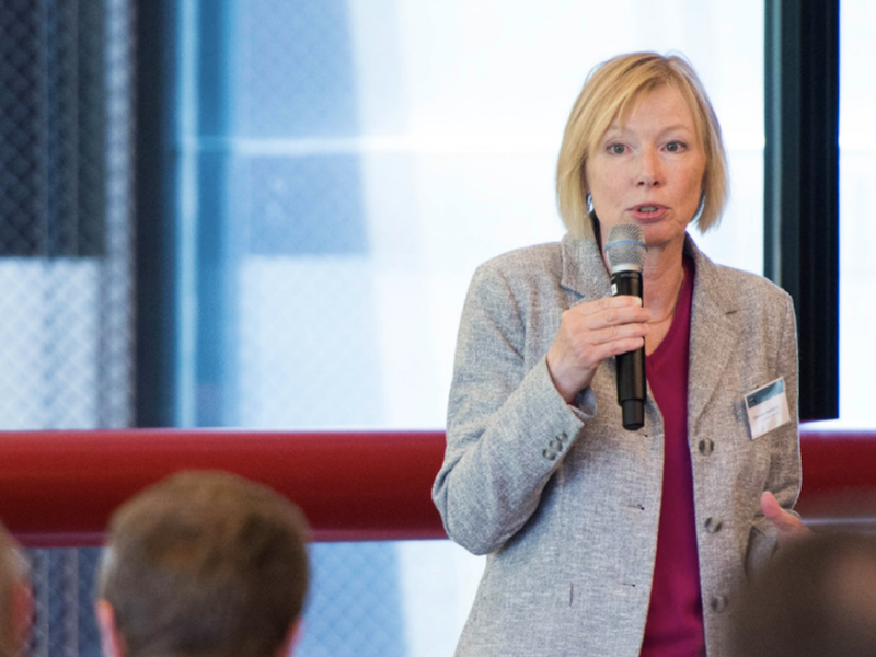 Vrouw die presenteert