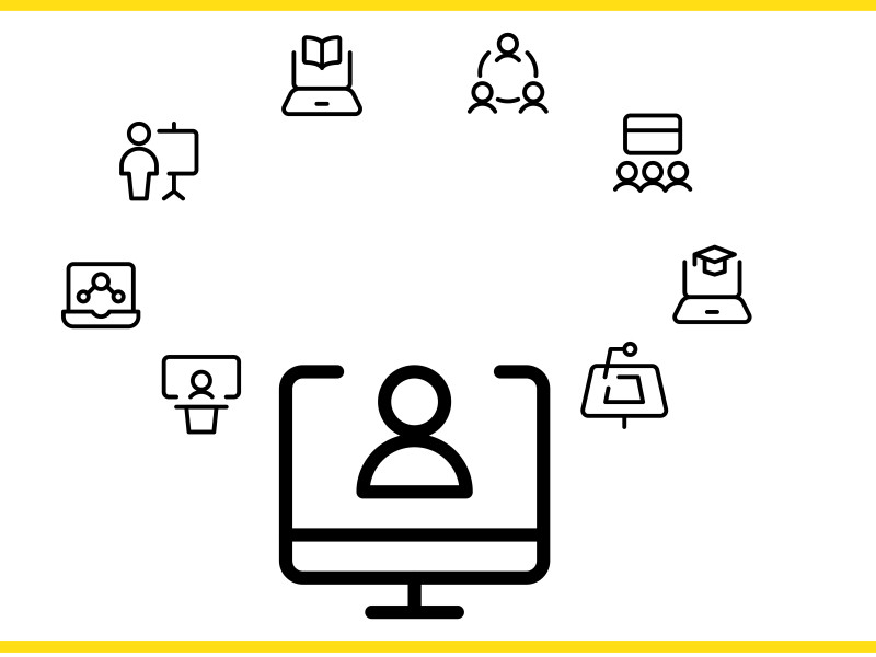Verschillende iconen met focus op icoon webinar