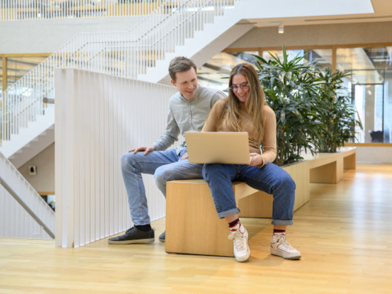 twee studenten achter laptop