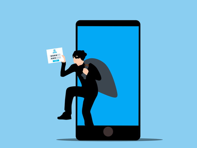 Illustratie waarop een diep uit een telefoon loopt met inloggegevens