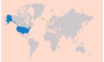 Landkaart aanduiding Verenigde Staten en Nederland