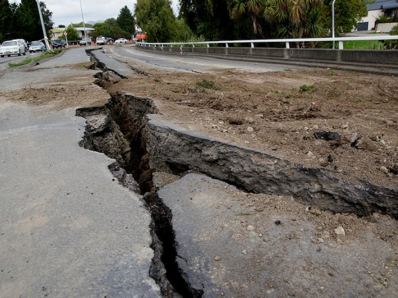 Break in road due to earthquake