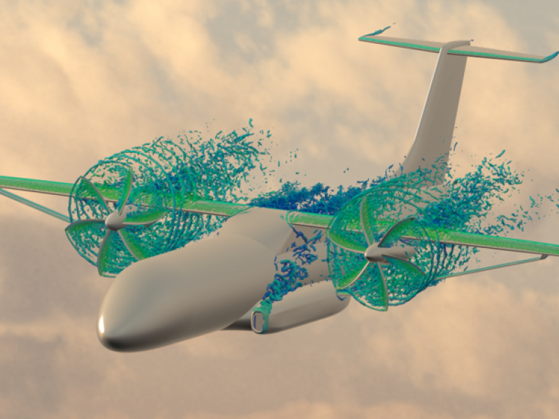 Simulation of a new (and highly efficient) type of aircraft. Simulation carried out by TU Delft within the HERWINGT project 