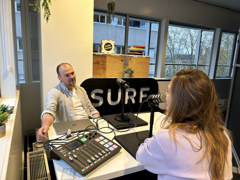 podcast recording in the SURFstudio with Nicholas Renaud and Sanne Koenen