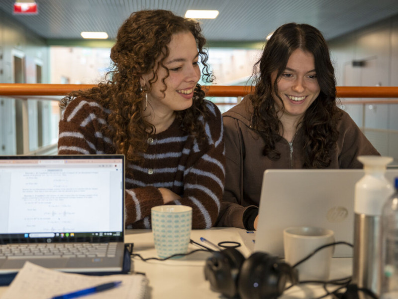 twee studenten werken achter hun laptop