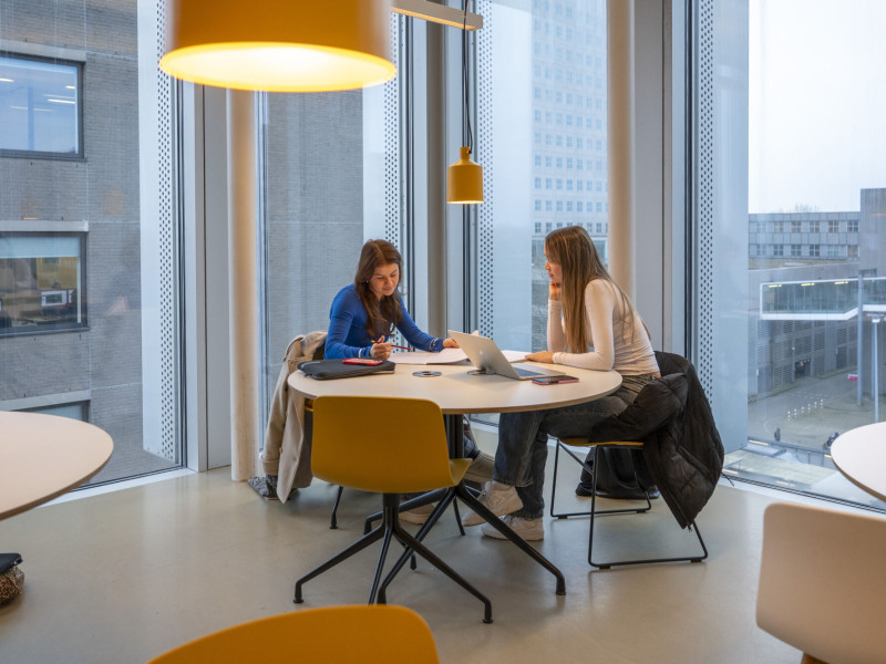 twee studenten werken aan tafel